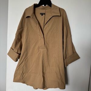 Gary Worth Tan Quarter Button Drop Sleeve Collared Blouse - Size 12